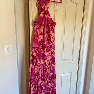 NWT Pink and Purple Floral Halter Maxi Dress